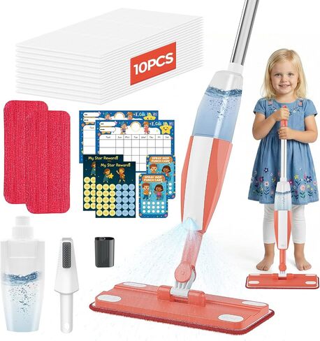 Kids Spray Mop Cleaning Set, Washable Pads, for Ages 3-8, with Stickers in Saudi Arabia