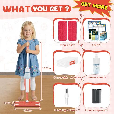Kids Spray Mop Cleaning Set, Washable Pads, for Ages 3-8, with Stickers in Saudi Arabia
