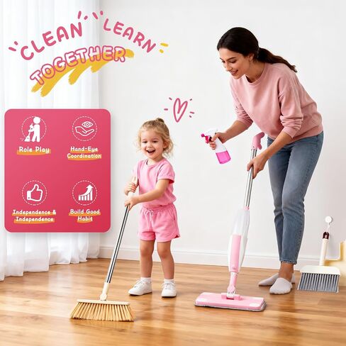 Girl and Boy Gifts Cleaning Toy Sets, Real Working Water-Spraying Mop Toy in Kuwait