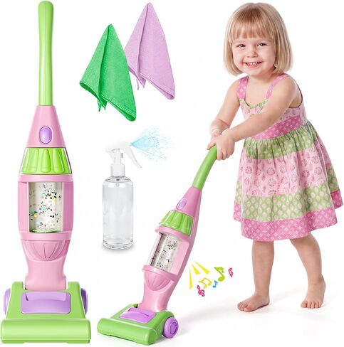 Pink Kids Vacuum Cleaner with Lights & Sounds, Toddler Girl Toys Ages 3+ in Kuwait