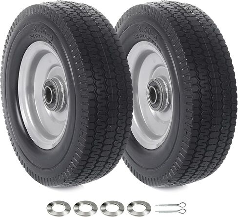 (عبوتان) عجلة إطارات AR-PRO مقاس 10 × 3.50-4 بوصة من البولي يوريثان الصلب - إطارات وعجلات مسطحة خالية من الأنابيب مقاس 10 بوصة لمعدات المرافق - فتحة تجويف المحور 5/8 بوصة، ومحور الأوفست، وكرة مزدوجة الغلق رمان in Kuwait