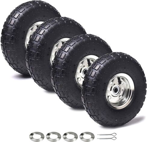 (4 عبوات) AR-PRO 4.10/3.50-4 إطارات هوائية متعددة الأغراض وعجلة صفراء - مع أنبوب داخلي 10 بوصة، وفتحة تجويف محور 5/8 بوصة، ومحور إزاحة 2.2 بوصة ومحامل مزدوجة محكمة الغلق للشاحنات اليدوية وعربة الغوريلا in Kuwait