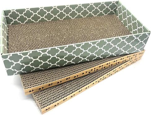 Cat Scratcher Cardboard Scratching Pads Scratch Lounge Bed with Catnip 3PCS Reversible Corrugated Cardboard with Scratch Box in Kuwait