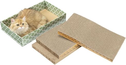 Cat Scratcher Cardboard Scratching Pads Scratch Lounge Bed with Catnip 3PCS Reversible Corrugated Cardboard with Scratch Box in Kuwait
