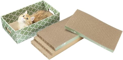 Cat Scratcher Cardboard Scratching Pads Scratch Lounge Bed with Catnip 3PCS Reversible Corrugated Cardboard with Scratch Box in Kuwait