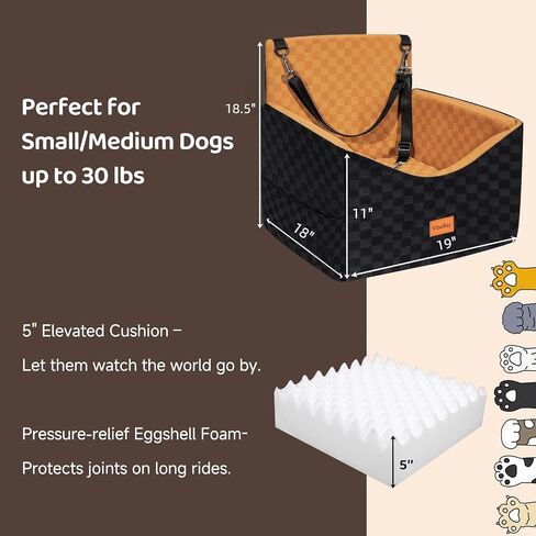 Dog Car Seats for Small Medium Dogs Up to 35lbs | Elevated Dog Booster Seat with Detachable Washable Cover & Cushion | Memory Foam Pet Car Travel Seat with Safety Belt and Storage Pockets in Kuwait