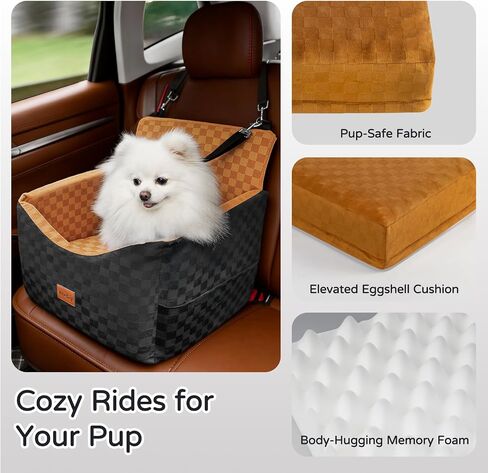 Dog Car Seats for Small Medium Dogs Up to 35lbs | Elevated Dog Booster Seat with Detachable Washable Cover & Cushion | Memory Foam Pet Car Travel Seat with Safety Belt and Storage Pockets in Kuwait