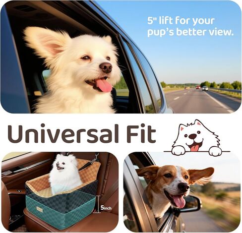 Dog Car Seats for Small Medium Dogs Up to 35lbs | Elevated Dog Booster Seat with Detachable Washable Cover & Cushion | Memory Foam Pet Car Travel Seat with Safety Belt and Storage Pockets in Kuwait