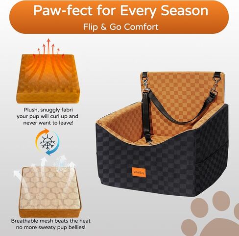 Dog Car Seats for Small Medium Dogs Up to 35lbs | Elevated Dog Booster Seat with Detachable Washable Cover & Cushion | Memory Foam Pet Car Travel Seat with Safety Belt and Storage Pockets in Kuwait