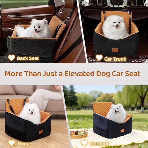 Dog Car Seats for Small Medium Dogs Up to 35lbs | Elevated Dog Booster Seat with Detachable Washable Cover & Cushion | Memory Foam Pet Car Travel Seat with Safety Belt and Storage Pockets in Kuwait