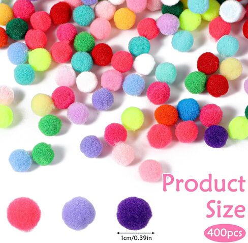 400 Pcs Mini Pom Poms for Crafts, 0.4 Inch (1cm) Pom Poms Balls in Kuwait