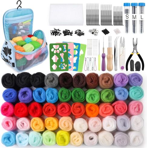 228 Pcs Needle Felting Kit Wool Felting Tools for Beginner 50 Colors Wool Roving Starter Felting Kit with Felting Needles Foam Mat Needle Felting Supplies Storage Bag for DIY Craft Making in Saudi Arabia