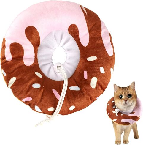 Cat Cone Collar Soft, Plush Pillow Cute Donut Lightweight Adjustable Neck Cone for Cats Kittens After Surgery, M in Saudi Arabia