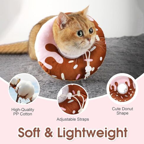 Cat Cone Collar Soft, Plush Pillow Cute Donut Lightweight Adjustable Neck Cone for Cats Kittens After Surgery, M in Saudi Arabia
