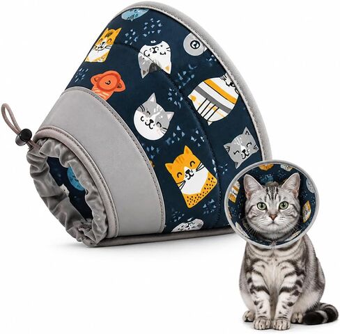 Soft Cat Cone, Elizabethan Cone for Cats, Adjustable, Foldable, for Cats Kittens After Surgery Recovery, Spay Neuter, Wound Healing, Stop Licking (Navy Blue, M) in Saudi Arabia
