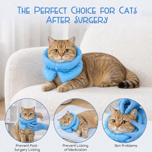 Adjustable Soft Recovery Collar for Cats, Soft Cat Cone with Drawstring in Kuwait