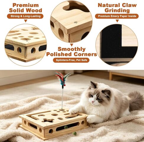 Cat Scratch Puzzle Enrichment Box, Large Solid Wood with Sandpaper Inside in Saudi Arabia