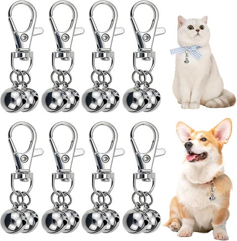 10Pcs Dog Collar Bells for Small Medium Dogs and Cats Loud Silver Pet Tracking Bell with Dual Charms & Heavy-Duty Clips - Rust-Proof Zinc Alloy Training Bells for Outdoor Safety in Kuwait