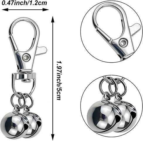 10Pcs Dog Collar Bells for Small Medium Dogs and Cats Loud Silver Pet Tracking Bell with Dual Charms & Heavy-Duty Clips - Rust-Proof Zinc Alloy Training Bells for Outdoor Safety in Kuwait