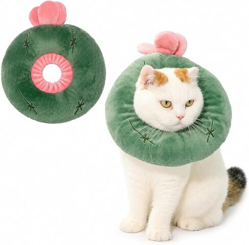 Adjustable Cat Recovery Collar Soft,Cute Pet E-Collar Neck Cone After Surgery Wound Healing Protective Cone Fit for Kitties, Small Dogs(ELC05-cactus-s) in Kuwait