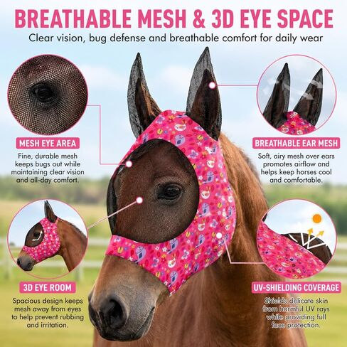 8 Pcs Horse Fly Masks for Horses Comfort Horse Fly Mask with Ears UV Protection Fly Masks Elasticity Horse Face Mask Horse Masks Covering for Horses Riding Supplies(Flower, Large) in Saudi Arabia