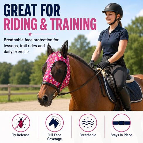 8 Pcs Horse Fly Masks for Horses Comfort Horse Fly Mask with Ears UV Protection Fly Masks Elasticity Horse Face Mask Horse Masks Covering for Horses Riding Supplies(Flower, Large) in Saudi Arabia