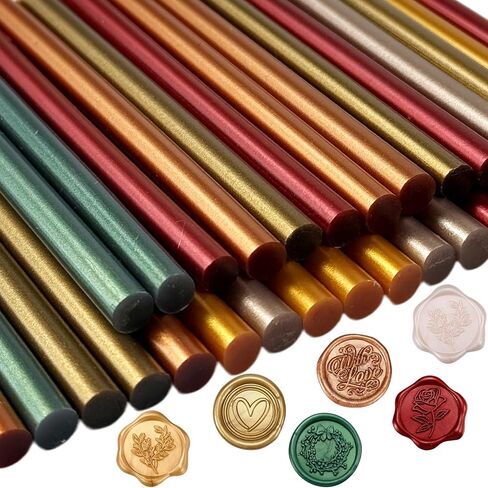 30PCS Metallic Color Hot Glue Sticks, VARACL Retro Colored Glue Gun Sticks, Mini Hot Melt Adhesive Sticks for DIY Art Craft Repair Bonding Wedding Invitation Envelope Seal Stamp, 7 x 100 mm, 6 Colors in Kuwait