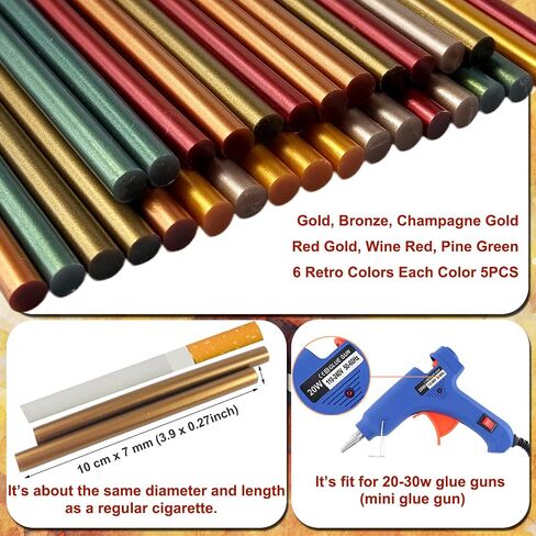 30PCS Metallic Color Hot Glue Sticks, VARACL Retro Colored Glue Gun Sticks, Mini Hot Melt Adhesive Sticks for DIY Art Craft Repair Bonding Wedding Invitation Envelope Seal Stamp, 7 x 100 mm, 6 Colors in Kuwait