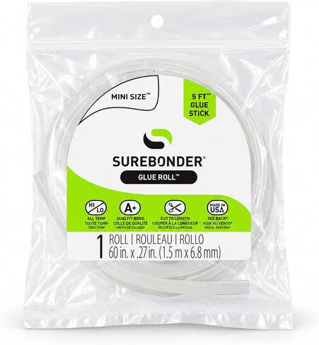 Surebonder Mini Hot Glue Stick Roll, 60" (5 Feet), 5/16" Diameter - Long Glue Stick, Uninterrupted Gluing, All Purpose for Crafting and DIY, Clear in Kuwait