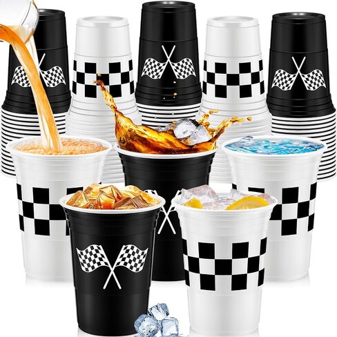Norme 48 Pcs Checkered Flag Plastic Cups, Race Car Party Supplies, Bulk in Kuwait
