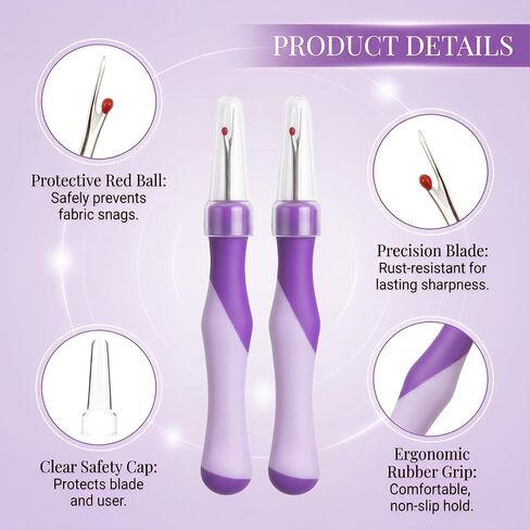 5 Pack Needle and Thread Seam Ripper Set, Purple, Ergonomic Non-Slip Handle Stitch Remover Tool for Sewing, Cross Stitch, Embroidery, Knitting and Crafting in Saudi Arabia