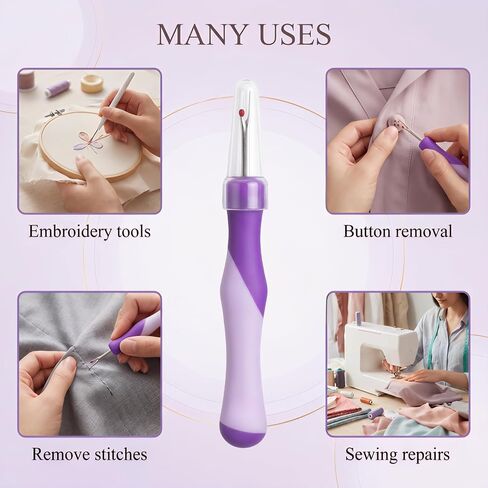 5 Pack Needle and Thread Seam Ripper Set, Purple, Ergonomic Non-Slip Handle Stitch Remover Tool for Sewing, Cross Stitch, Embroidery, Knitting and Crafting in Saudi Arabia