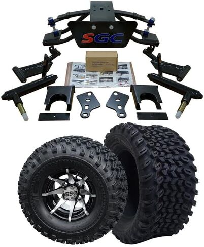 طقم رفع تعليق ذراع مزدوج عالي التحمل مقاس 6 بوصات من Hardcore Parts لعربة الجولف السابقة لنادي السيارات (2004+) مع عجلات "مصاص دماء" سوداء مقاس 10 بوصات وإطارات لجميع التضاريس مقاس 22 بوصة × 11 بوصة - 10 بوصة من DOT in Kuwait