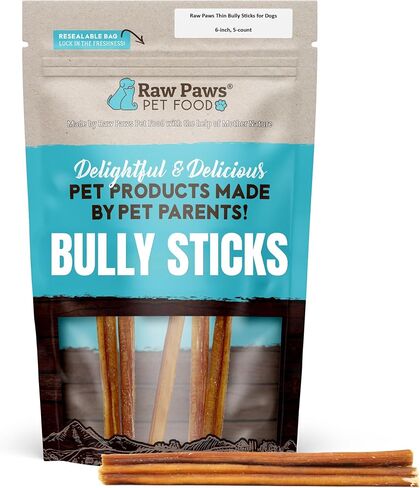 Raw Paws Thin Bully Sticks for Small Dogs, 6-Inch (20-Count) - Low Odor in Kuwait