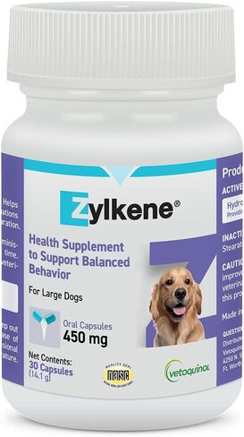 Vetoquinol Zylkene, Calming Capsules for Large Dogs, 450 mg, 30 Capsules in Kuwait