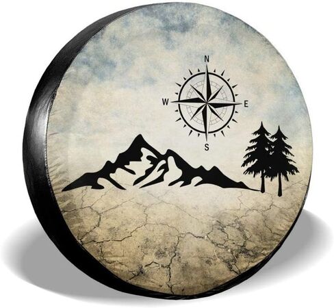 Cozipink Nature Mountain Compass غطاء الإطارات الاحتياطية واقيات العجلات المقاومة للطقس عالمية للمقطورة Rv SUV Truck Camper Travel Trailer 14" 15" 16" 17" in Kuwait