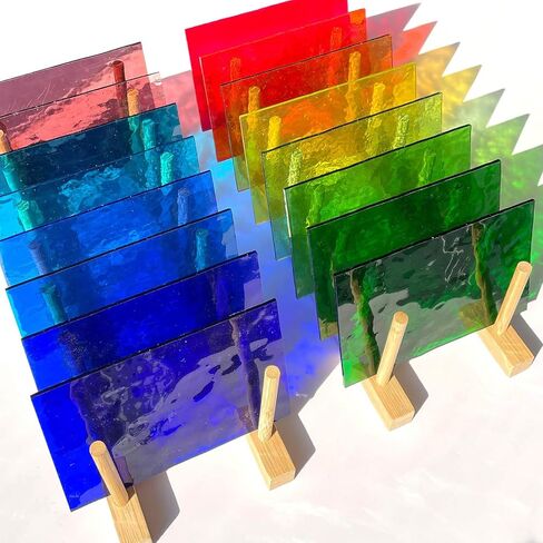 مجموعة متنوعة من الزجاج الملون من 16 ورقة من LITMIND، بلاط زجاجي فسيفساء 4 × 6 بوصة للحرف اليدوية، زجاج فني كاتدرائية بألوان متنوعة، صفائح زجاجية لمشاريع صنع الزجاج الملون (غير شفاف) in Kuwait