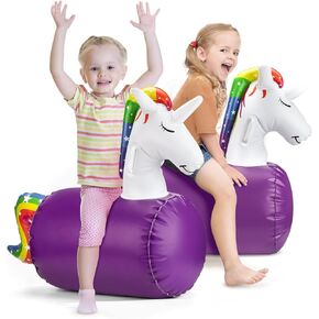 A2 Unleash The Fun: Ride on This Durable Purple Unicorn Inflatable Bouncer - Perfect for Kids 3 and Up