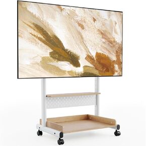 FITUEYES Rolling TV Stand - Portable Floor TV Stand Mount on Wheels for 40-85 Inch TV, Mobile TV Stand Cart with Wooden Shelf for Living Room, Bed Room, Holds Up to 132 Lbs