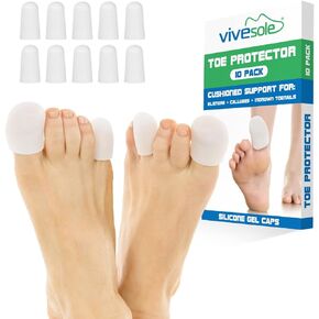 ViveSole Soft Gel Toe Protectors for Men & Women - (10 Pack) Toe Caps for Foot Pain Relief - Flexible Cushion Sleeves for for Blisters, Ingrown Toenails, Hammer Toes, Corns, Calluses, Blisters