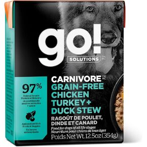 GO! SOLUTIONS Carnivore Protein Rich Wet Dog Food - Grain Free Chicken, Turkey and Duck Stew - Complete & Balanced Nutrition for All Life Stages, 12.5 oz