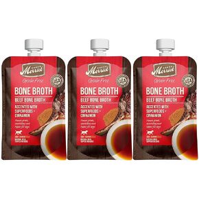 Merrick Grain Free Bone Broth Natural Meal Topper for Dogs, Accented with Superfoods & Cinnamon, for Adult Dogs of All Breeds Beef, 7 Ounce,(Pack of 6)