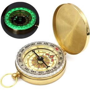 Camping Survival Compass for Hiking,Small Golden Pocket Compass for Kids,Glow in The Dark Waterproof Vintage Metal Military Gear Compass for Hunting Backpacking Outdoor Navigation Tool