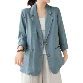 IDEALSANXUN Cotton Linen Blazer for Women Spring Summer 2024 Long Sleeve Lightweight Business Casual Jackets Tops
