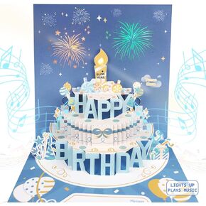 Musical Birthday Cards with Light and Music, Blowable, 3D Birthday Popup Cards for Men & Women– Plays Hit Song 'HAPPY Birthday' (pink)