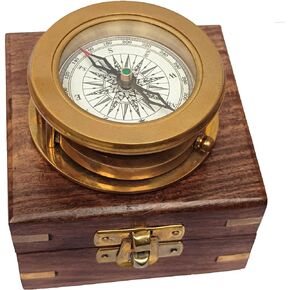 SIFAAT WORLD Vintage Map Compass in Wooden Box, Gifts for Dad, Great Gift Ideas for Him, Decorative Compass, Brass Compass, Wooden Compass, Nautical Compass, Pirate Compass