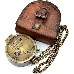 Military Compass for Hiking and Survival- Waterproof Brass Pocket with Leather Carry Case & Chain Camping Hunting Climbing Exploring Geology Outdoor Activities, Brown, 2 inch