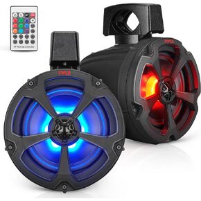 Pyle 6.5’’ Water-Resistant Bluetooth Speakers - 1200 Watt Amplified Vehicle Speaker System for ATV, UTV, 4x4, Jeep with RGB Lights & Remote Control, Aux (3.5mm) Input Jack, PLUTV65BTR