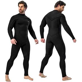 MWTA Men's Surfing Wetsuit, Chest Zip Fullsuit, Premium 5/4mm for Cold Water, Neoprene Surf Suit W/GBS, Full Body Wetsuit for Snorkeling & Swimming