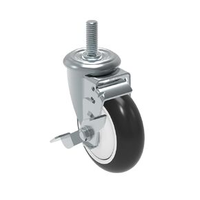 Schioppa GLEIH 412 NPE SL L12 Series 4" x 1-1/4" Diameter Swivel Caster with Wheel Lock Brake, Non-Marking Polypropylene Precision Ball Bearing Wheel, 1/2" Diameter x 2" Length Threaded Stem, 275 lb